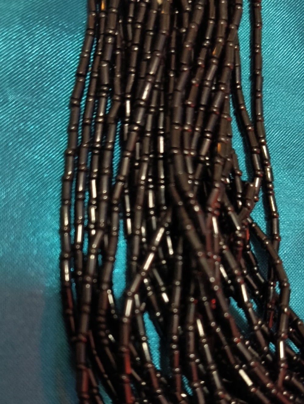 Vintage African Black Multi-Strand Glass Bead Necklace